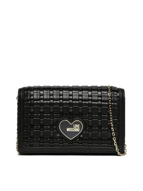 LOVE MOSCHINO INTRECCIO Bag with chain shoulder flap Black - Women’s Bags
