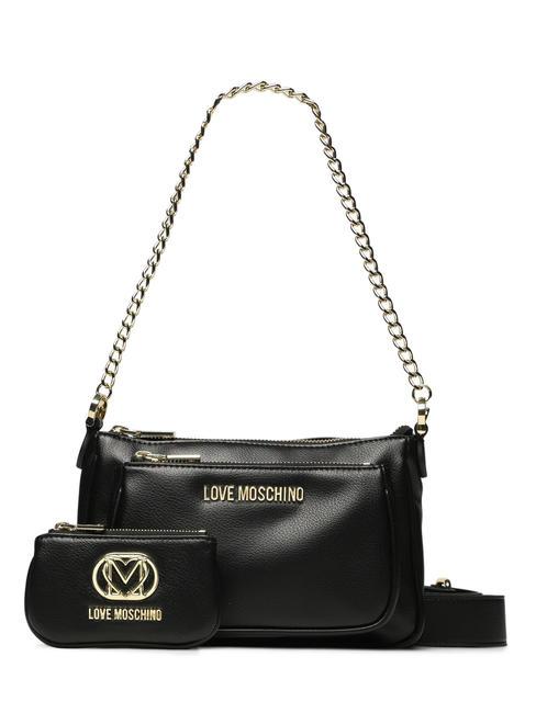 LOVE MOSCHINO METALLIC LOGO Chain handle bag with pouch Black - Women’s Bags