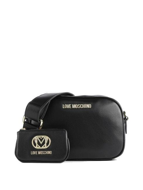 LOVE MOSCHINO METALLIC LOGO Camera bag case with pouch Black - Women’s Bags