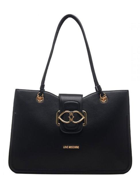 LOVE MOSCHINO DOUBLE HEART Shoulder shopper bag Black - Women’s Bags