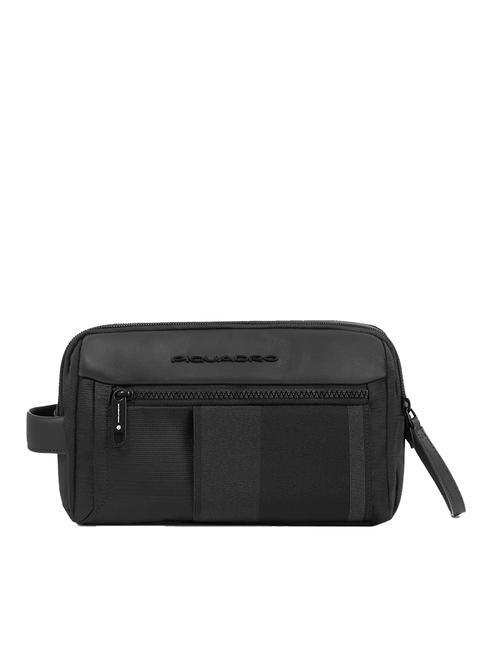 PIQUADRO STEVE Beauty case in leather and fabric Black - Beauty Case