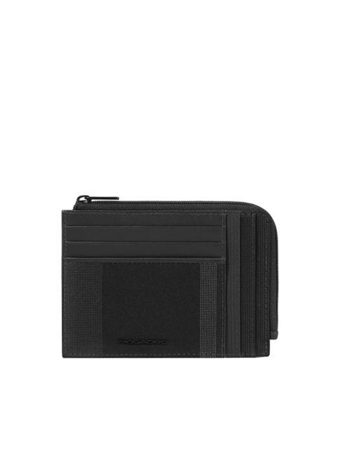 PIQUADRO S131 Zipped card holder in leather and fabric Black - Men’s Wallets