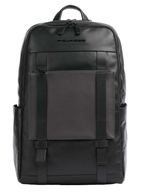 PIQUADRO DAVID Leather backpack for 14" laptop Black - Laptop backpacks