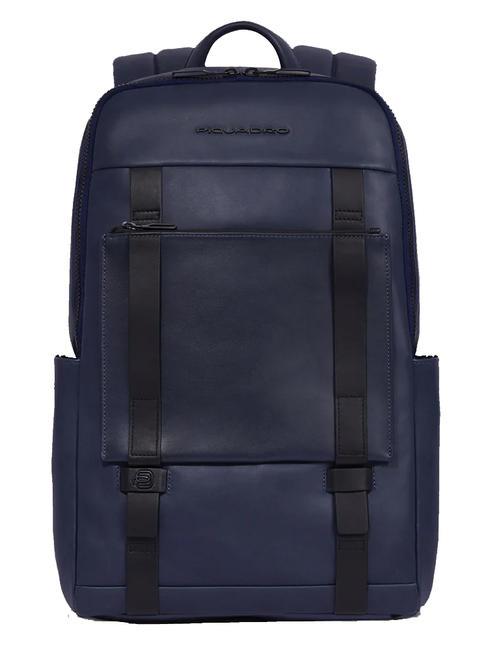 PIQUADRO DAVID Leather backpack for 14" laptop blue - Laptop backpacks