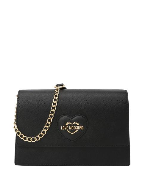 LOVE MOSCHINO BOLD HEART Shoulder bag with chain Black - Women’s Bags