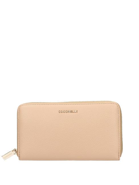 COCCINELLE METALLIC SOFT Textured leather zip wallet creamy pink - Women’s Wallets