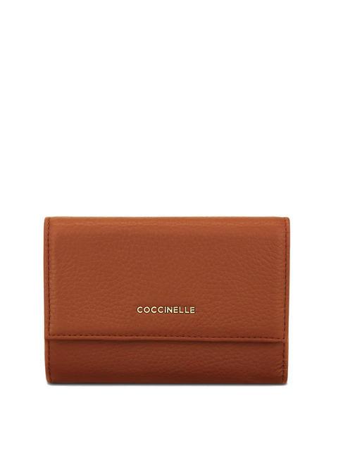 COCCINELLE METALLIC SOFT Hammered leather bifold wallet Maple - Women’s Wallets