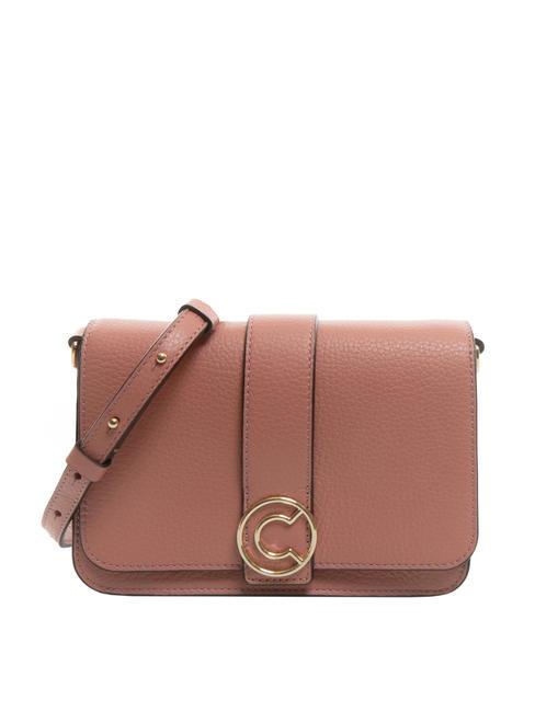 COCCINELLE TULIP Mini shoulder bag in hammered leather camellia - Women’s Bags