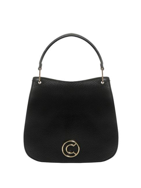 COCCINELLE LEILANI Hammered leather bag with shoulder strap Black - Women’s Bags