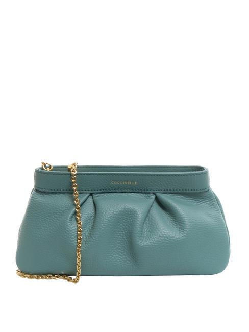 COCCINELLE AGAVE Leather clutch bag with chain shoulder strap aqua - Women’s Bags