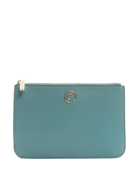 COCCINELLE TULIP Hammered leather envelope clutch bag aqua - Women’s Bags