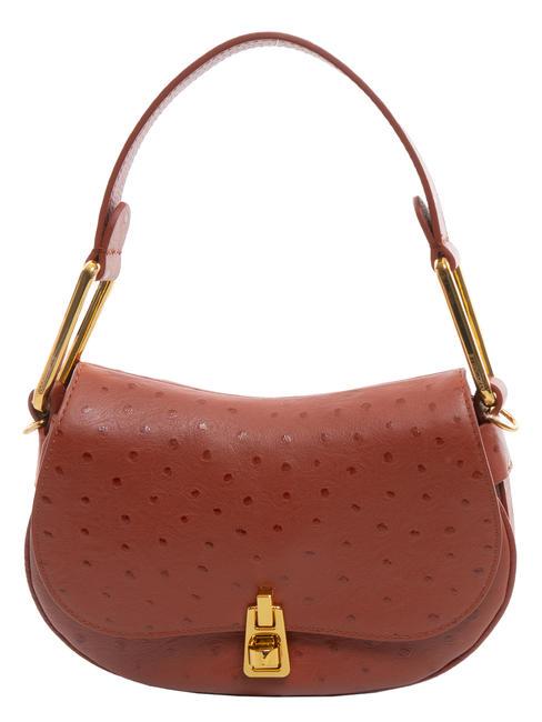 COCCINELLE MAGIE OSTRICH Mini bag by hand, with shoulder strap, in leather Maple - Women’s Bags