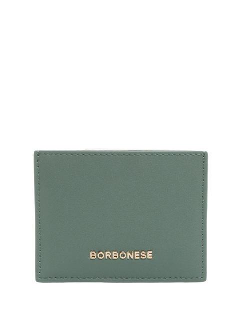 BORBONESE LETTERING Flat card holder in leather Sage green - Women’s Wallets
