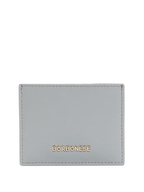 BORBONESE LETTERING Flat card holder in leather Grey - Women’s Wallets