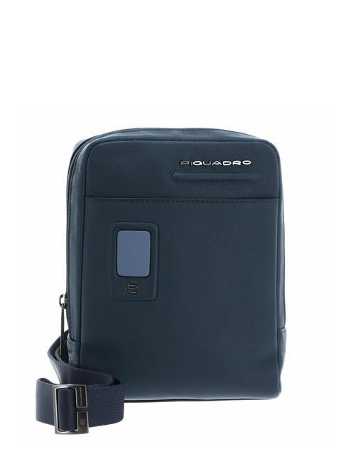 PIQUADRO AKRON Leather shoulder bag for iPad mini blue - Over-the-shoulder Bags for Men