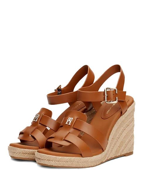 TOMMY HILFIGER TH High leather espadrilles wedge sandals cognac brown - Women’s shoes