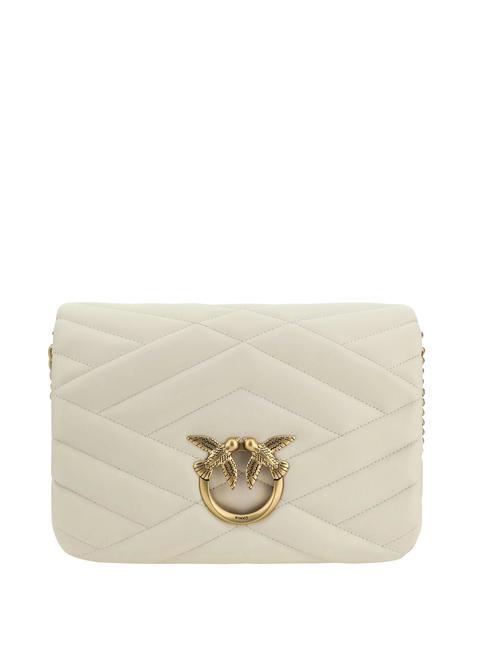 PINKO LOVE CLICK PUFF CLASSIC Quilted leather shoulder bag silk white-antique gold - Women’s Bags