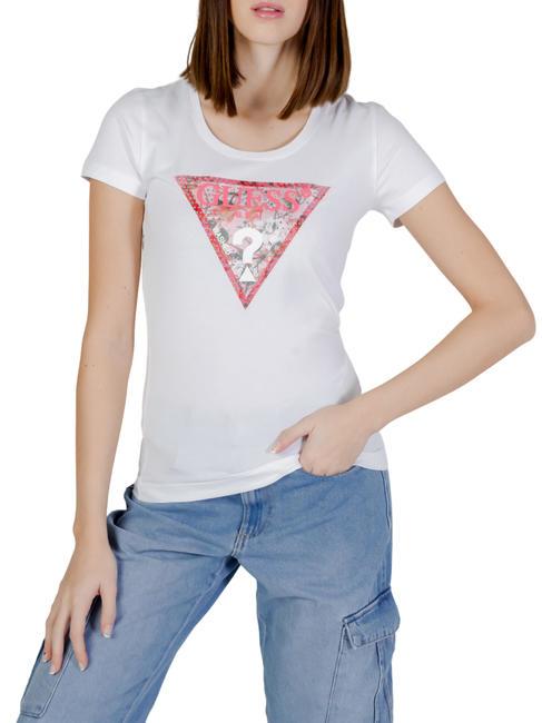 GUESS SATIN Stretch cotton T-shirt purwhite - T-shirt