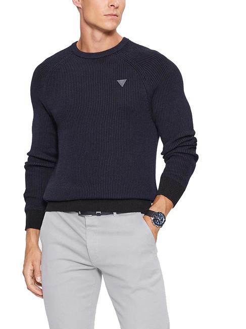 GUESS ALBERT Ribbed crew neck sweater blue and black combo - Men's Sweaters