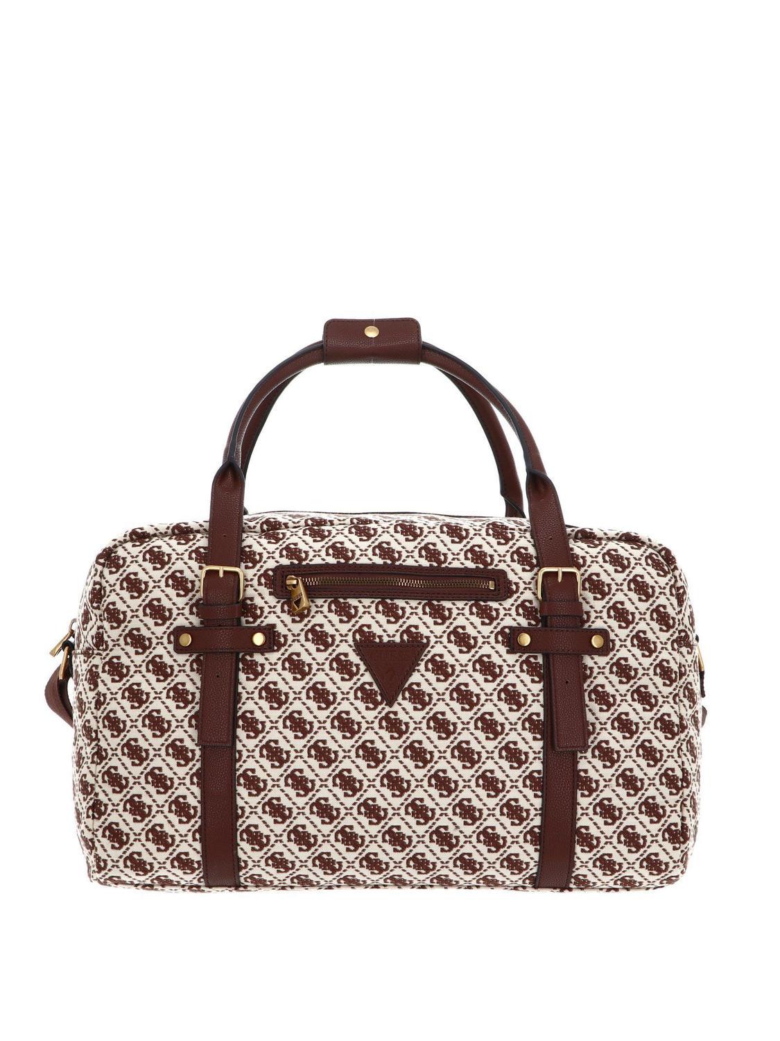 Guess Voyage Jacquard Duffle Bag With Shoulder Strap Brown Buy At Outlet Prices