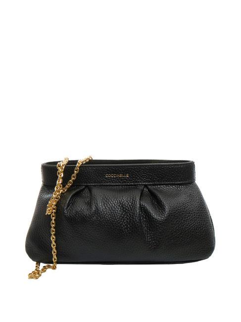 COCCINELLE AGAVE Leather clutch bag with chain shoulder strap Black - Women’s Bags