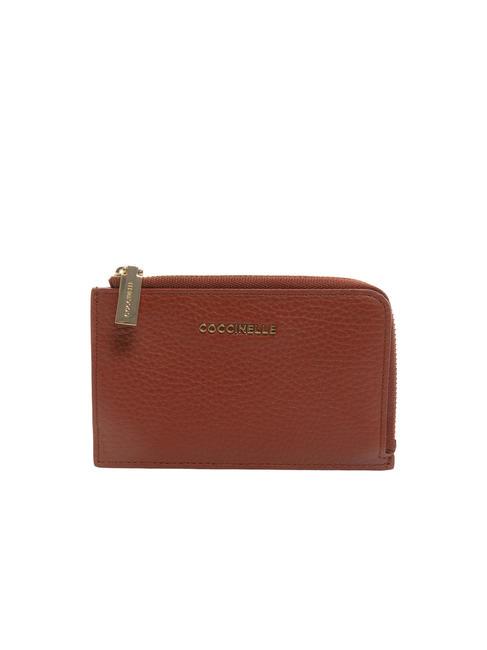 COCCINELLE METALLIC SOFT Card holder / Coin purse in leather Maple - Women’s Wallets