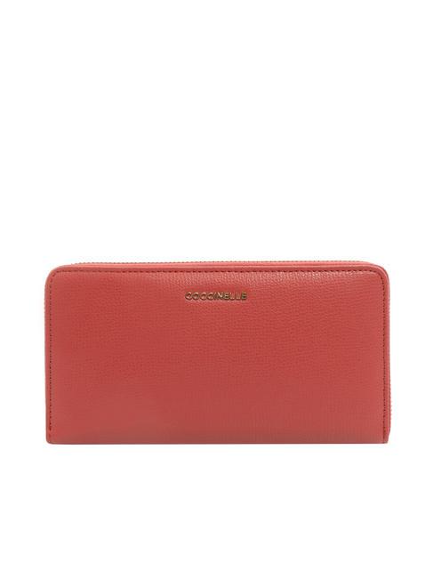 COCCINELLE METALLIC TEXTURED Large zip around leather wallet cranberries - Women’s Wallets