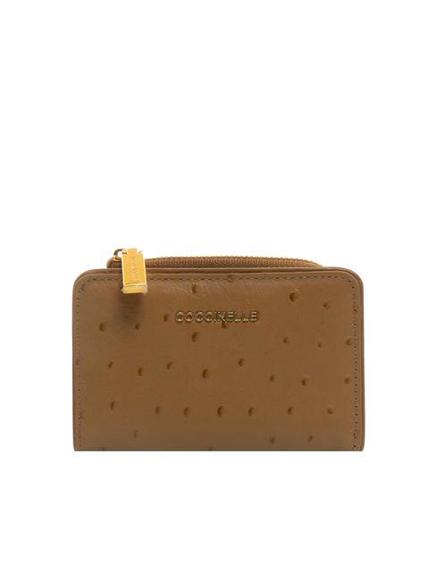 COCCINELLE METALLIC OSTRICH Printed leather card holder hazelnut - Women’s Wallets