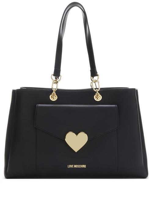 LOVE MOSCHINO GOLD HEART Shoulder tote bag Black - Women’s Bags