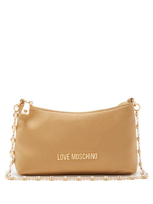 LOVE MOSCHINO METALLIC CHAIN Bag with jeweled shoulder strap Champagne - Women’s Bags
