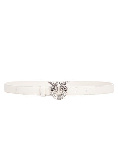 PINKO LOVE BERRY Leather belt with rhinestones silk white-old silver - Belts