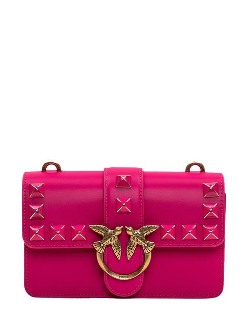 PINKO LOVE ONE Small shoulder bag in leather ch-antique gold beetroot - Women’s Bags