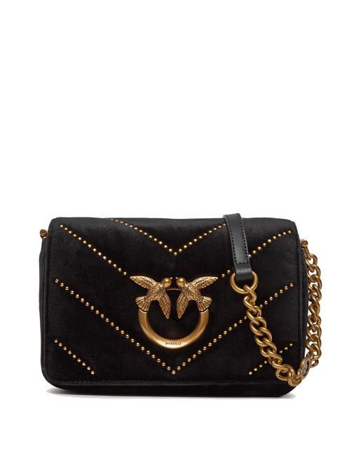 PINKO LOVE CLICK Mini velvet bag with studs black-antique gold - Women’s Bags