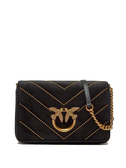 PINKO LOVE CLICK CLASSIC Velvet shoulder bag with studs black-antique gold - Women’s Bags
