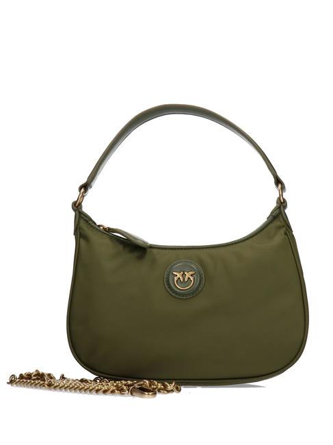 PINKO HALF MOON Nylon shoulder bag with shoulder strap green ivy-antique gold - Women’s Bags