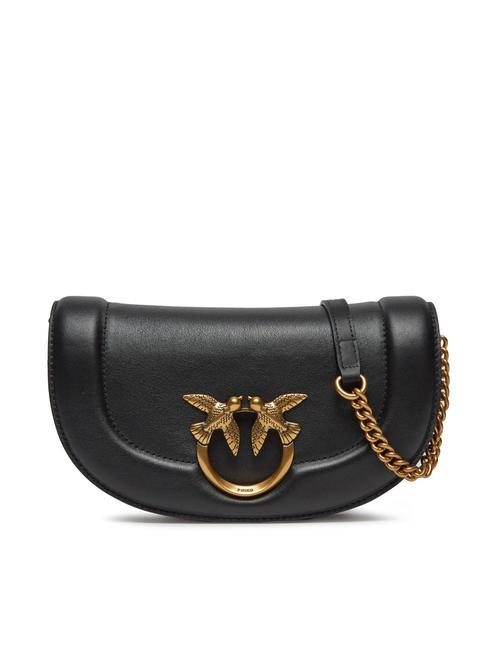 PINKO LOVE ONE Saddle leather shoulder bag black-antique gold - Women’s Bags