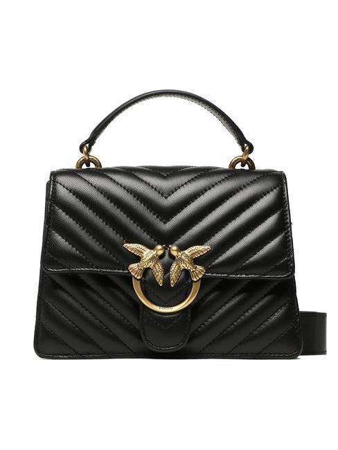 PINKO LOVE ONE Chevron leather satchel bag black-antique gold - Women’s Bags