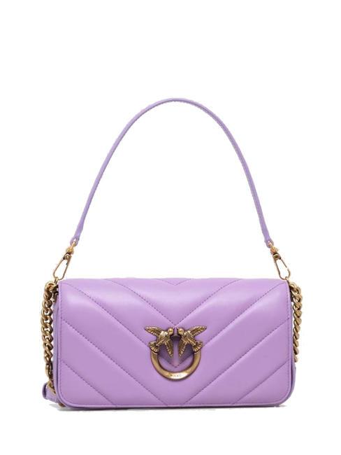 PINKO LOVE CLICK Mini leather baguette bag purple-antique gold tulip - Women’s Bags