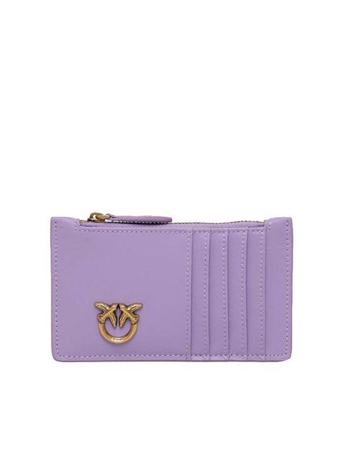 PINKO AIRONE Leather card holder with zip purple-antique gold tulip - Women’s Wallets