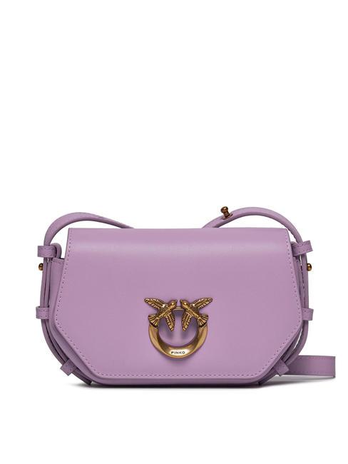 PINKO LOVE EXAGON Leather bag with shoulder strap purple-antique gold tulip - Women’s Bags