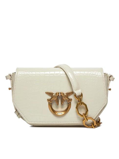 PINKO LOVE CLICK EXAGON St. coconut shiny leather shoulder bag silk white-antique gold - Women’s Bags