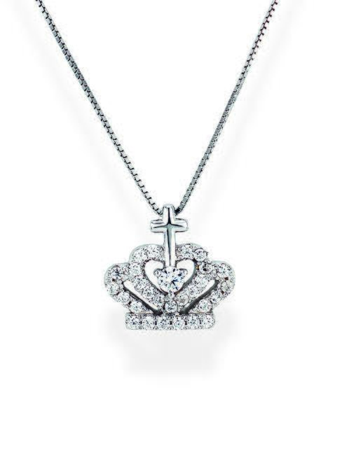 AMEN DIAMONDS Silver necklace with crown and zircons rhodium - Necklaces