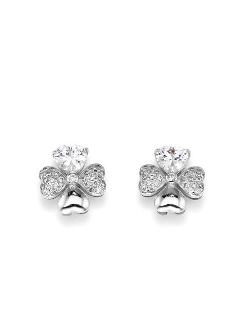 AMEN QUADRICUORE Silver earrings with white zircons rhodium - Earrings