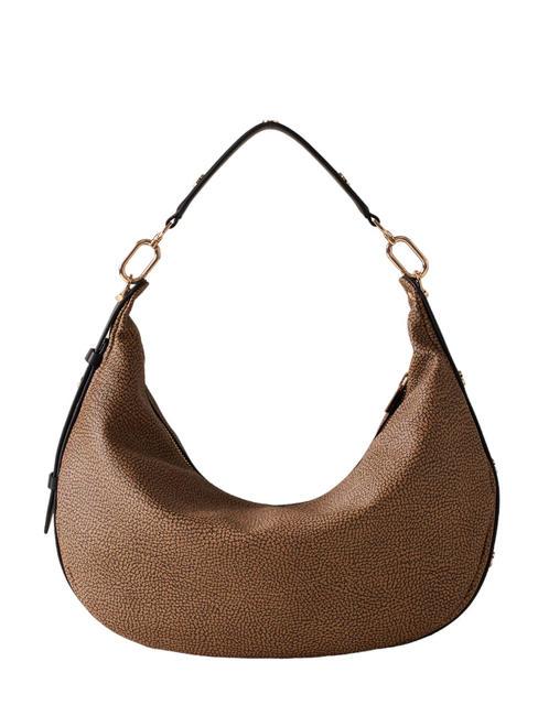 BORBONESE OYSTER COATED Medium hobo bag natural op / black - Women’s Bags