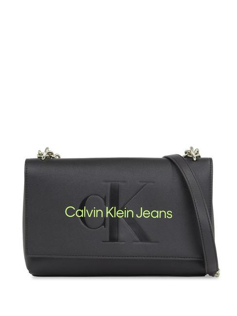 CALVIN KLEIN SCULPTED EW MONO Bag with flap and chain shoulder strap black/sharp green - Women’s Bags
