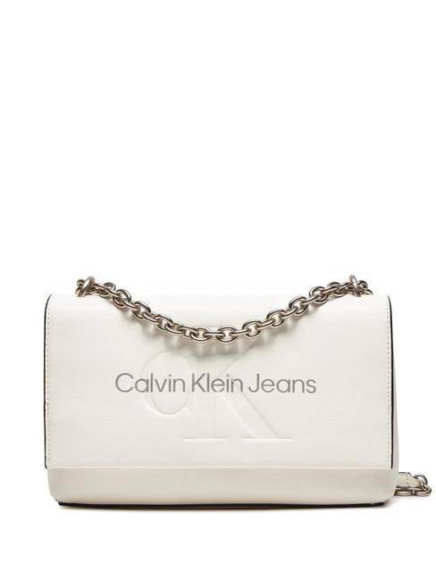 CALVIN KLEIN SCULPTED EW MONO Bag with flap and chain shoulder strap white/silver logo - Women’s Bags