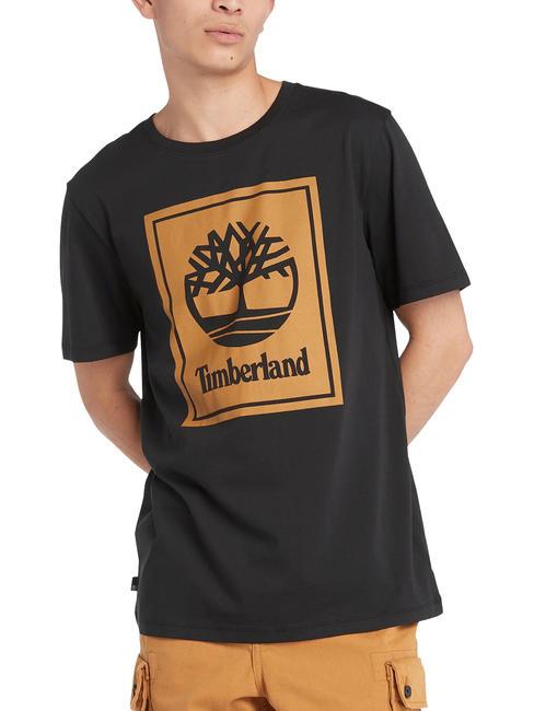 TIMBERLAND STACK LOGO Cotton T-shirt black / wheat boot - T-shirt
