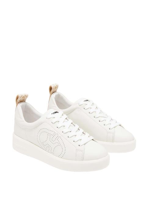 COCCINELLE MONOGRAM PERFOREE Leather and jacquard fabric sneakers offwh/natu-ecru - Women’s shoes