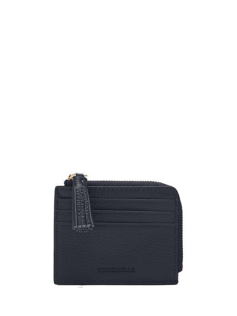 COCCINELLE TASSEL Card holder with zip in hammered leather midnight blue - Women’s Wallets