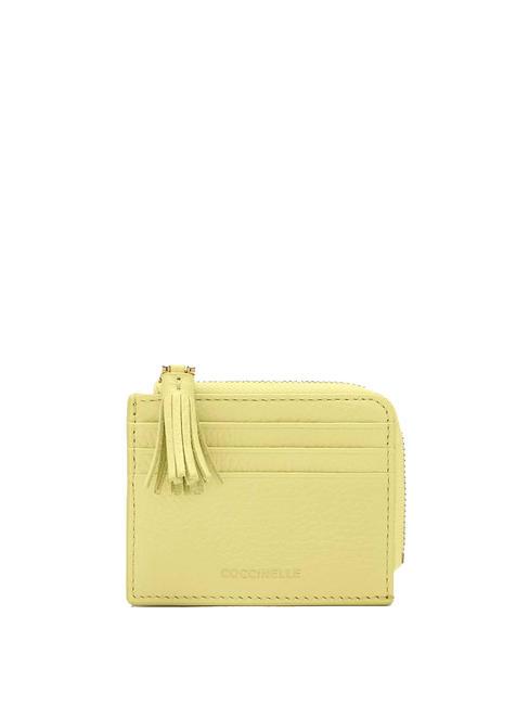 COCCINELLE TASSEL Card holder with zip in hammered leather lime wash - Women’s Wallets